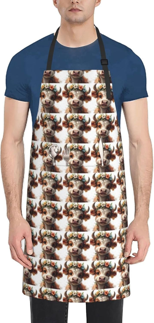 YANYU Animal cow Print 28x33 In Kitchen Apron Stylish Chef Apron with Pockets for Cooking Baking Painting