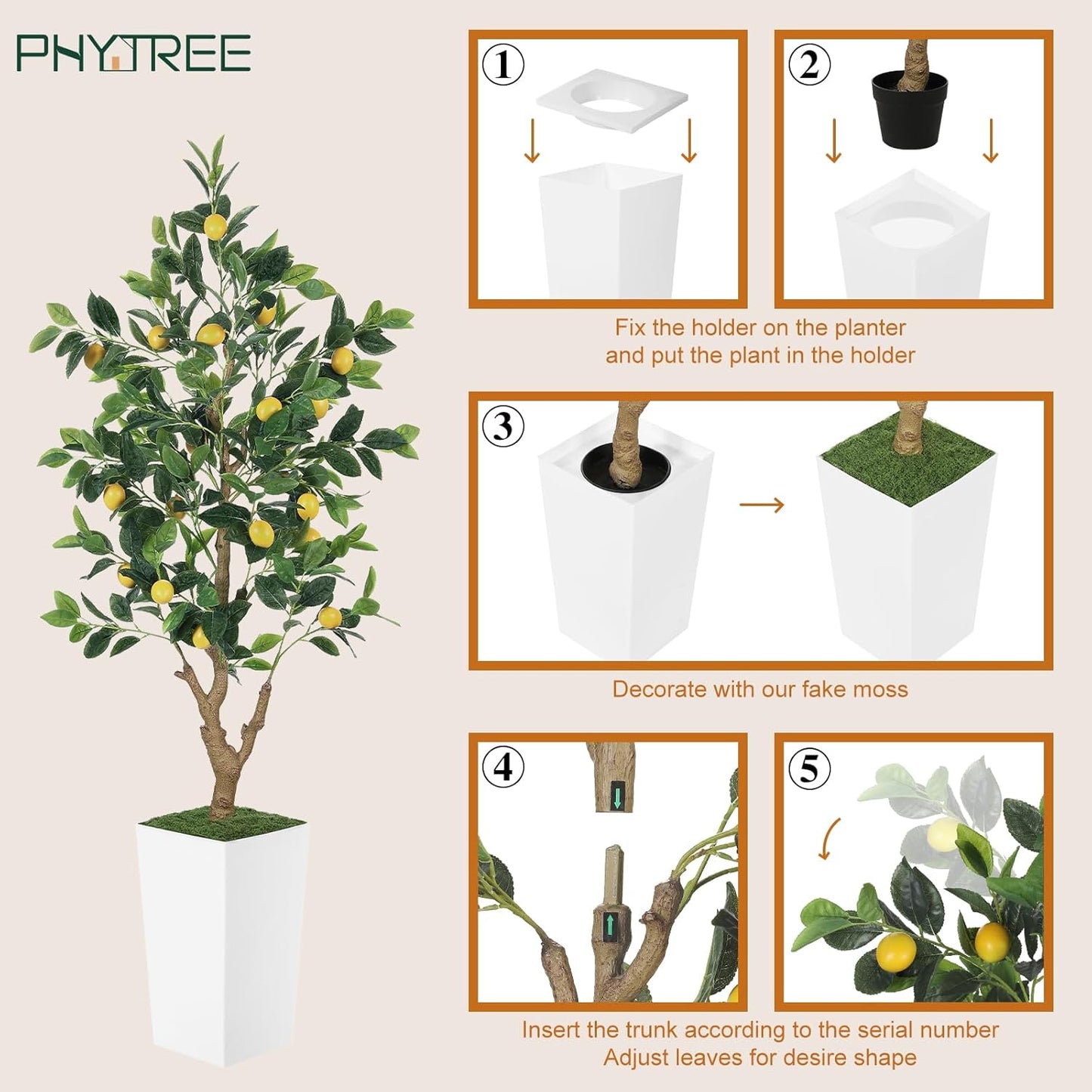 5FT Artificial Lemon Tree with Pot - 60" Fake Lemon Tree with White Tall Planter, Faux Lemon Plant with Realistic Fruits and Silk Leaves, Artificial Plants Indoor for Home Office Kitchen Decor