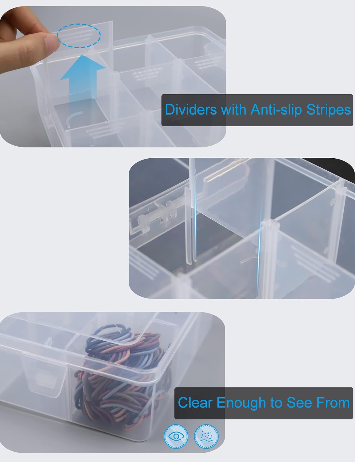 Hlotmeky Plastic Organizer Box with Dividers - Bead Organizer, 15 Large Grids, Clear Snack Box Container