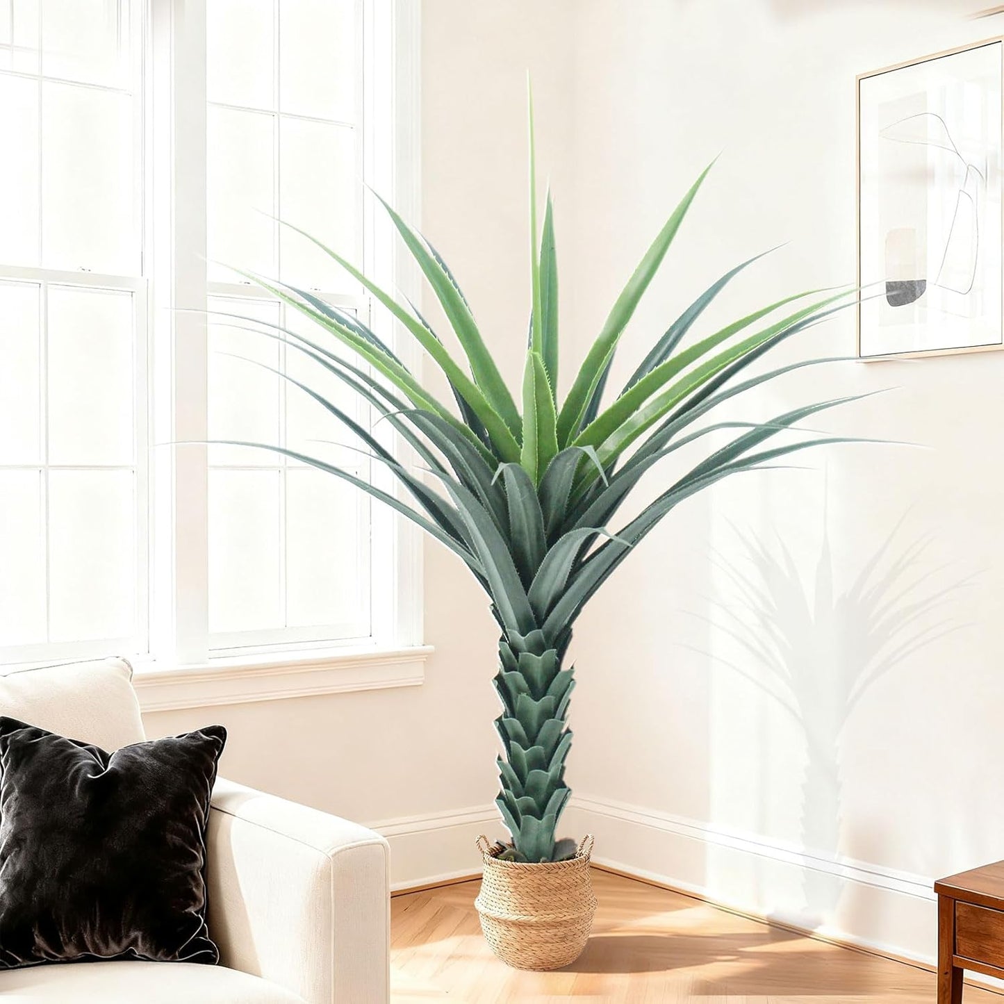Tropical Plant Artificial - 4ft Fake Agave Plant for Indoor, Faux Spiked Agave Tree for Home, Office, Corner, Front Porch, Entryway, Patio, Pool, Outdoor Hotel Decor Greenery Tree Housewarming Gift