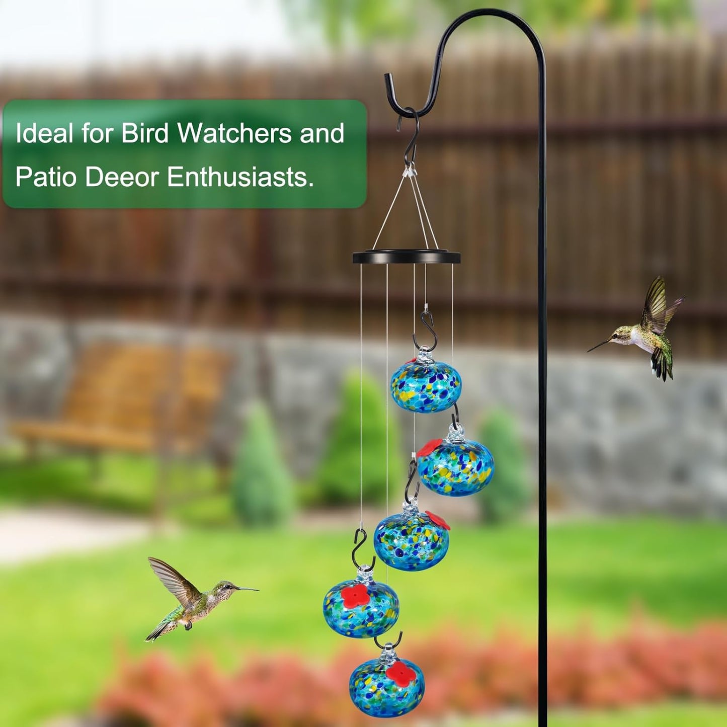 Glass Wind Chimes Hummingbird feeders for Outdoors Hanging Birthday Gifts for Women Mom Grandma Colored Glass Balls Charming Wind Chimes Garden Decor Outside for Yard, Patio,Backyard