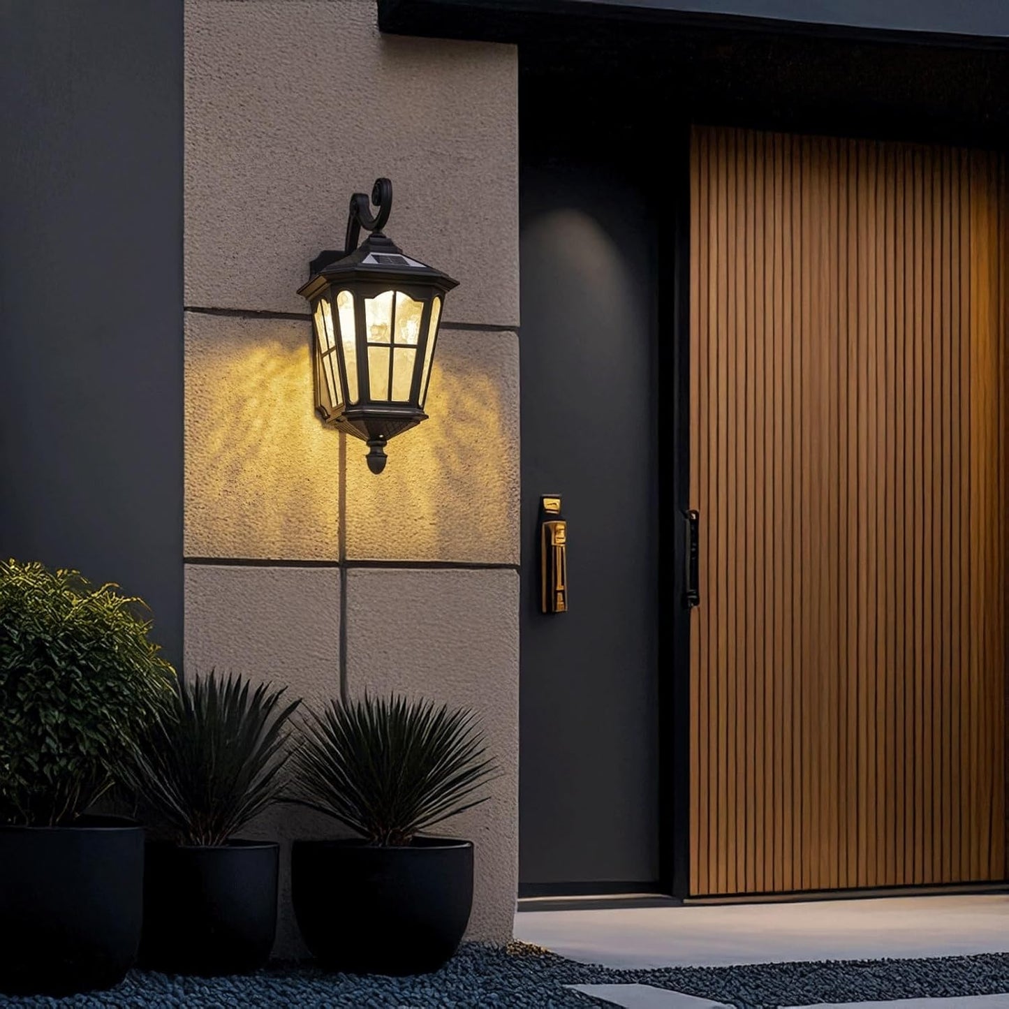 Solar Wall Lantern, IP65 Waterproof Outdoor Light Fixture, Dusk to Dawn Sensor, Black Aluminum Mounted Lamp, Vintage Exterior Sconce for Porch Patio Garage Garden Yard Cottage(Small)