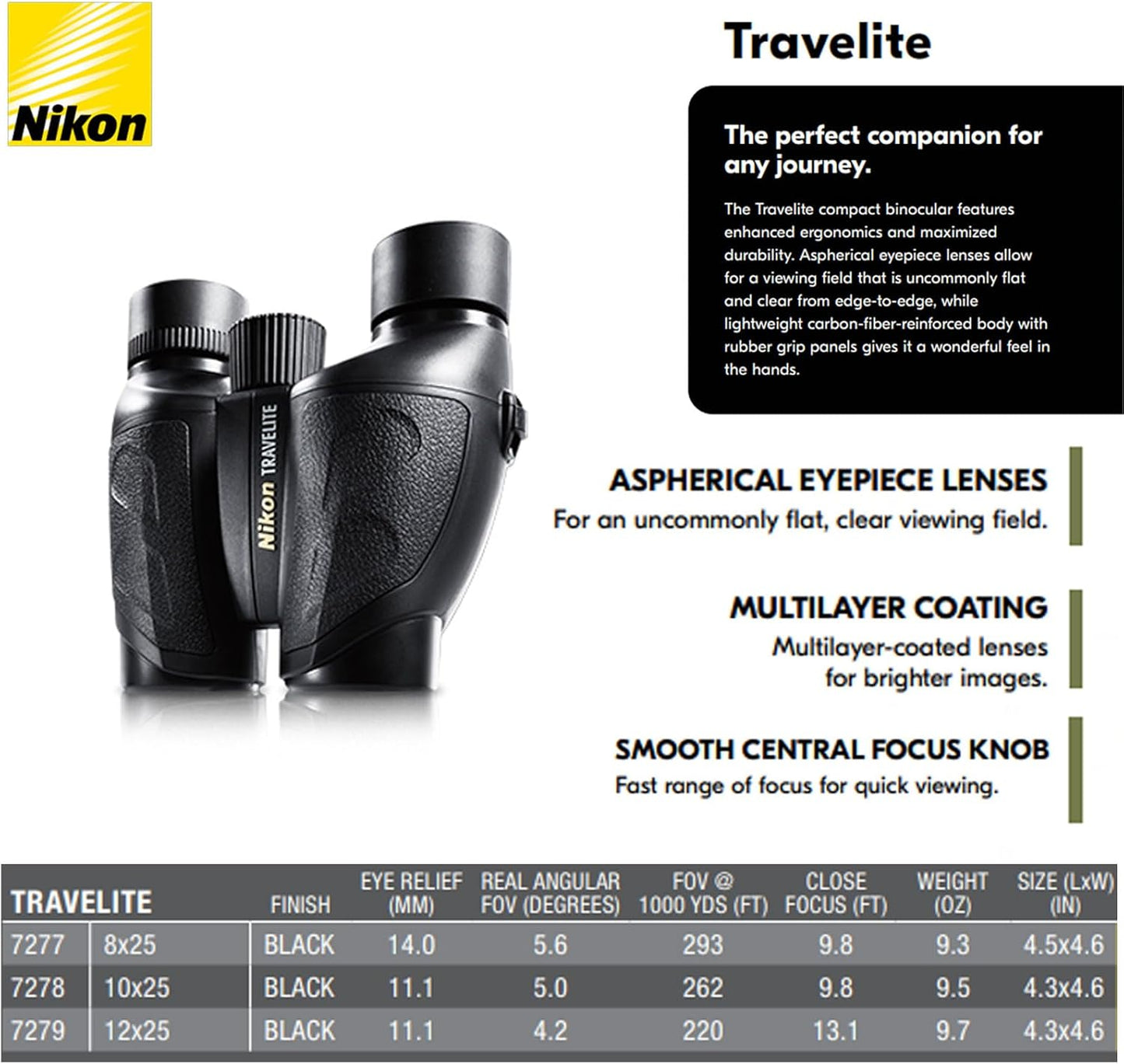Nikon TRAVELITE EX Binoculars | Compact Lightweight Waterproof Fogproof Outdoor Binoculars with Multilayer-Coated Optics | Ideal for Birdwatching, Hiking, Travel & Outdoor Adventures