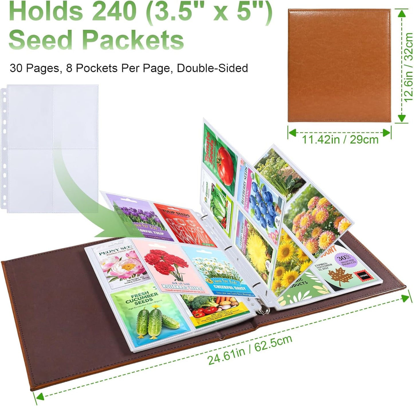 A4 3 Ring Binder Garden Seeds Storage Album with 30 Pcs 3.5x5” Seed Pa