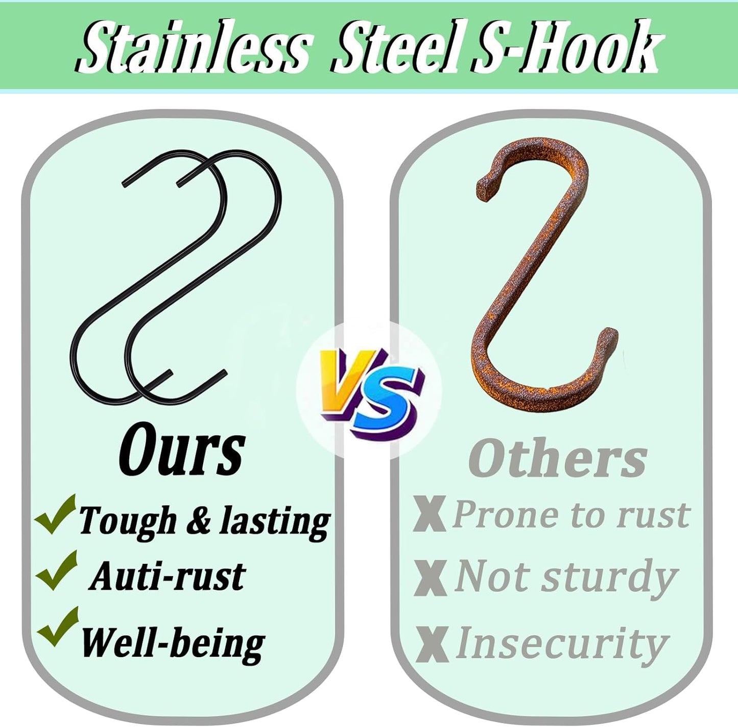 50Pack S Shaped Hooks,3Inch Stainless Steel Small Hooks for Hanging Plants, Towels, Bags, Pans, Pots Suitable for Kitchen, Office, Bathroom, Garden or Outdoor Activities-Black