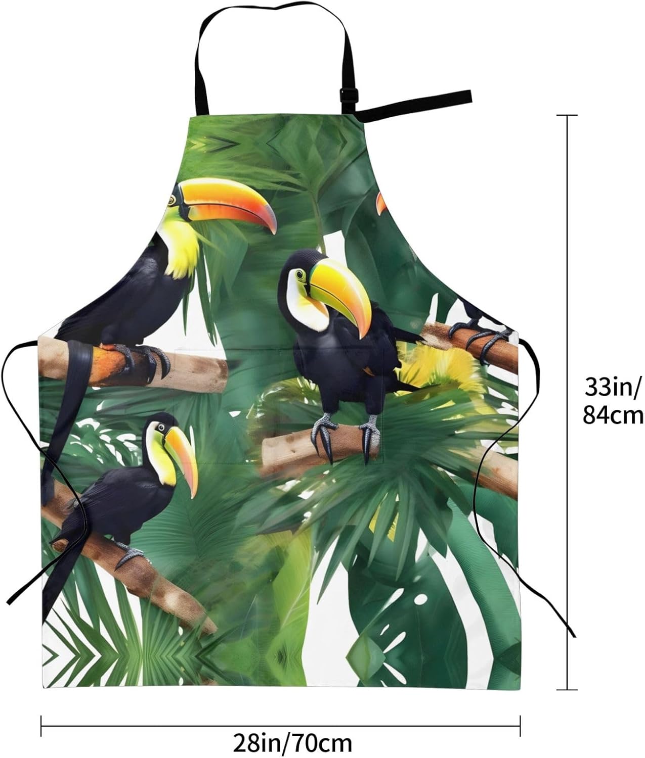 Toucans Parrot palm tree leaves Print Laundry apron 28x33 In Waterproof Kitchen Apron with Pockets for Cooking Baking