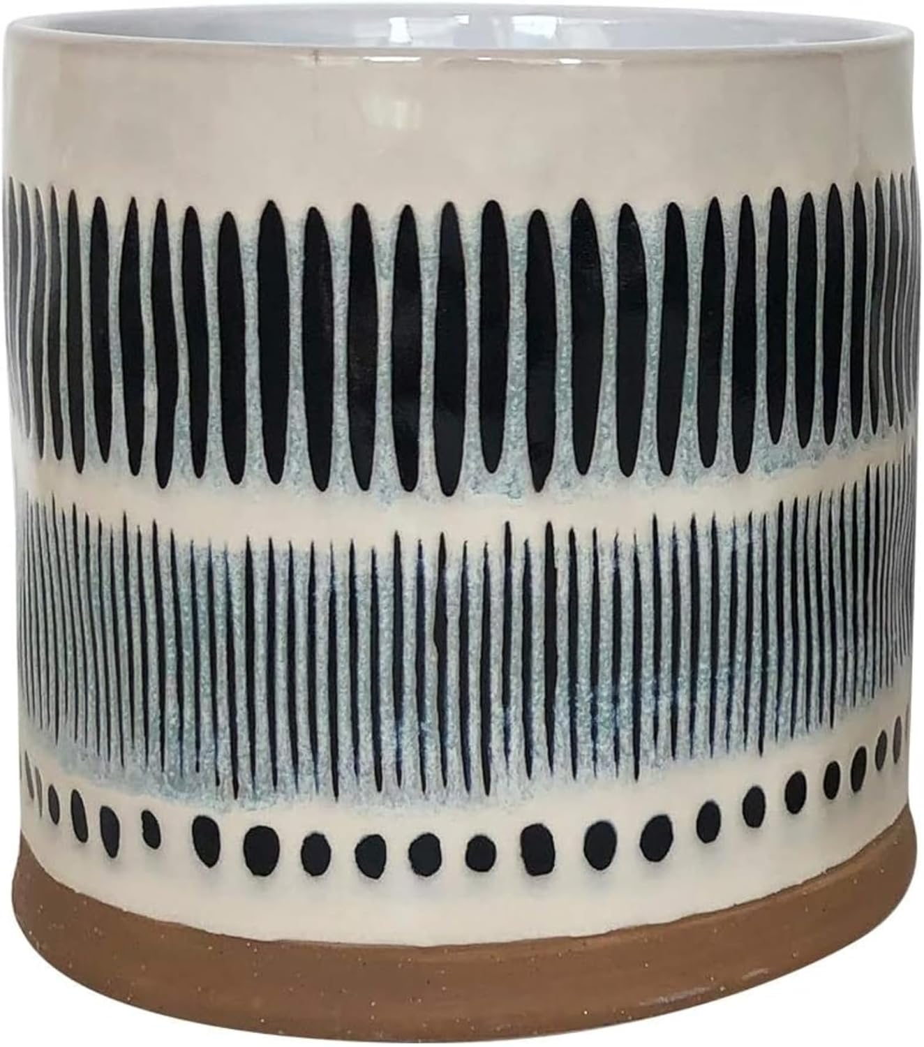 Blue Sky Clayworks Ink Toby 5" Flower Pot, Ceramic, 6" D x 6" W x 6" H, Graphic Dash-and-Dot Pop