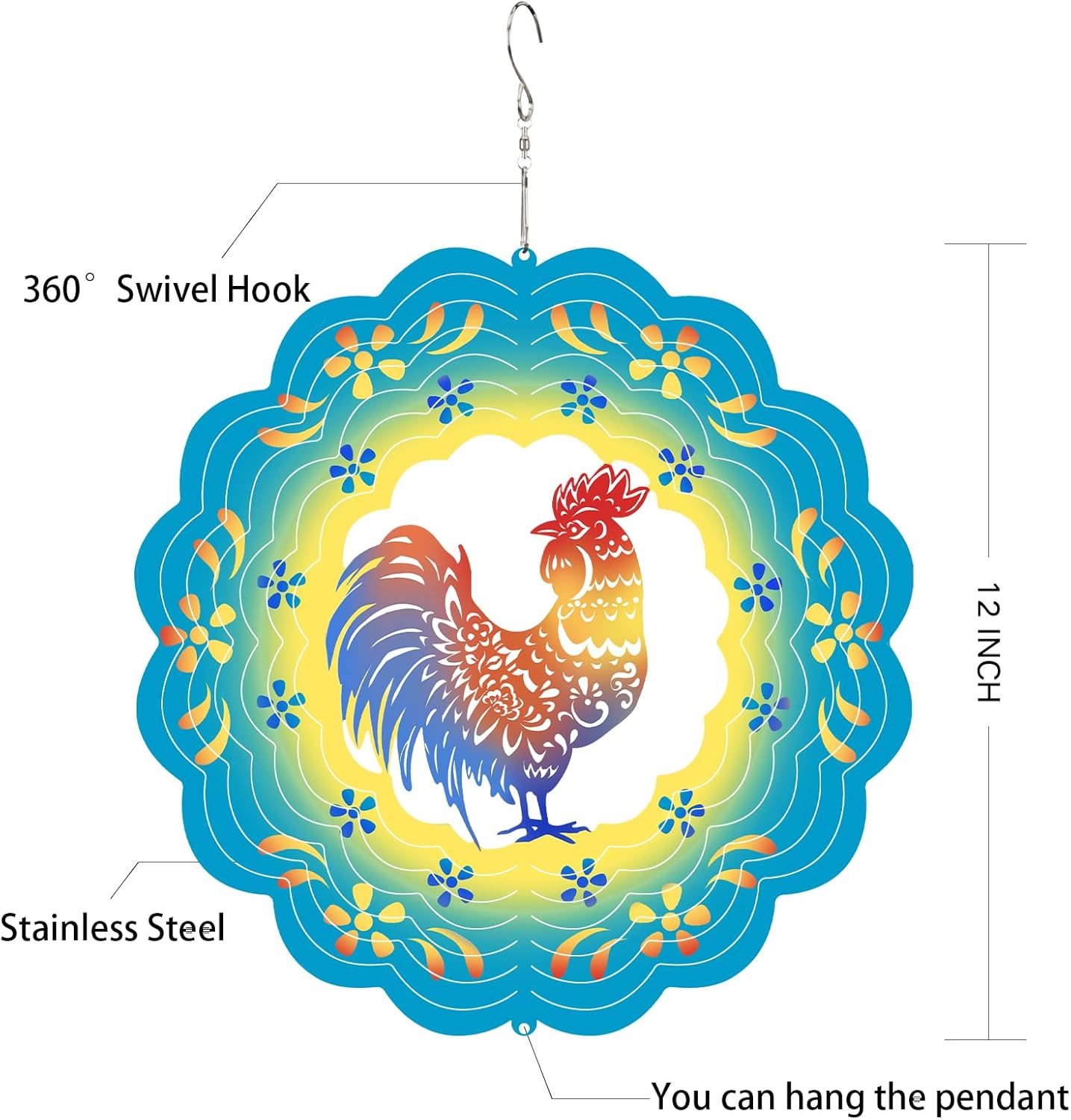 Rooster Wind Spinners Metal Chicken Gifts for Mom Women Grandma,12inch