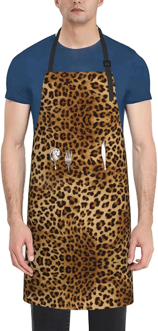 Cute Leopard print Waterproof apron with pocket adjustable cooking apron for adult kitchen bibs to bake