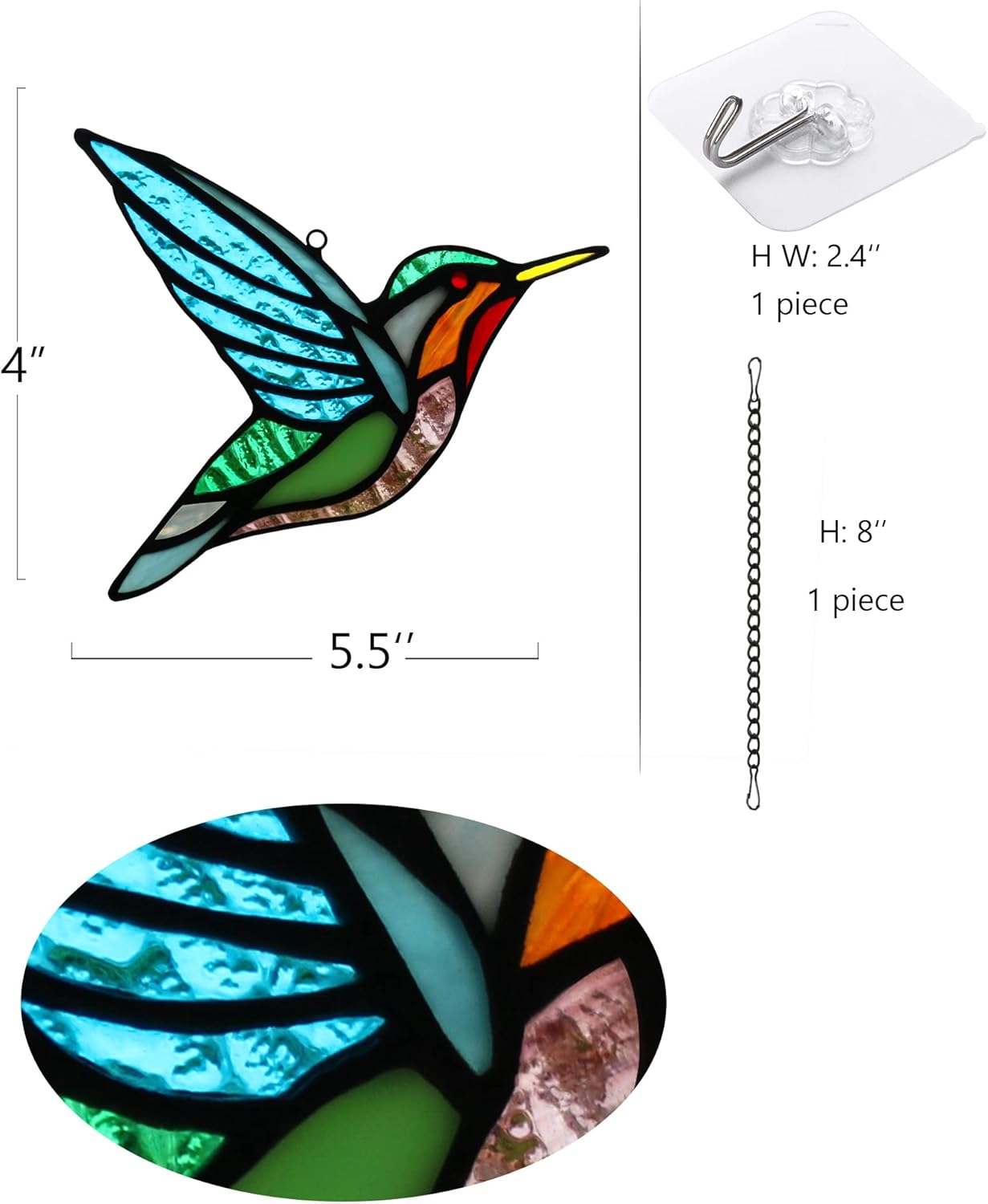 Stained Glass Birds Window Hangings, Stained Glass Hummingbird Decorations,Bird Suncatcher for Window Decor Hummingbird Gifts for Mom,Bird Lovers