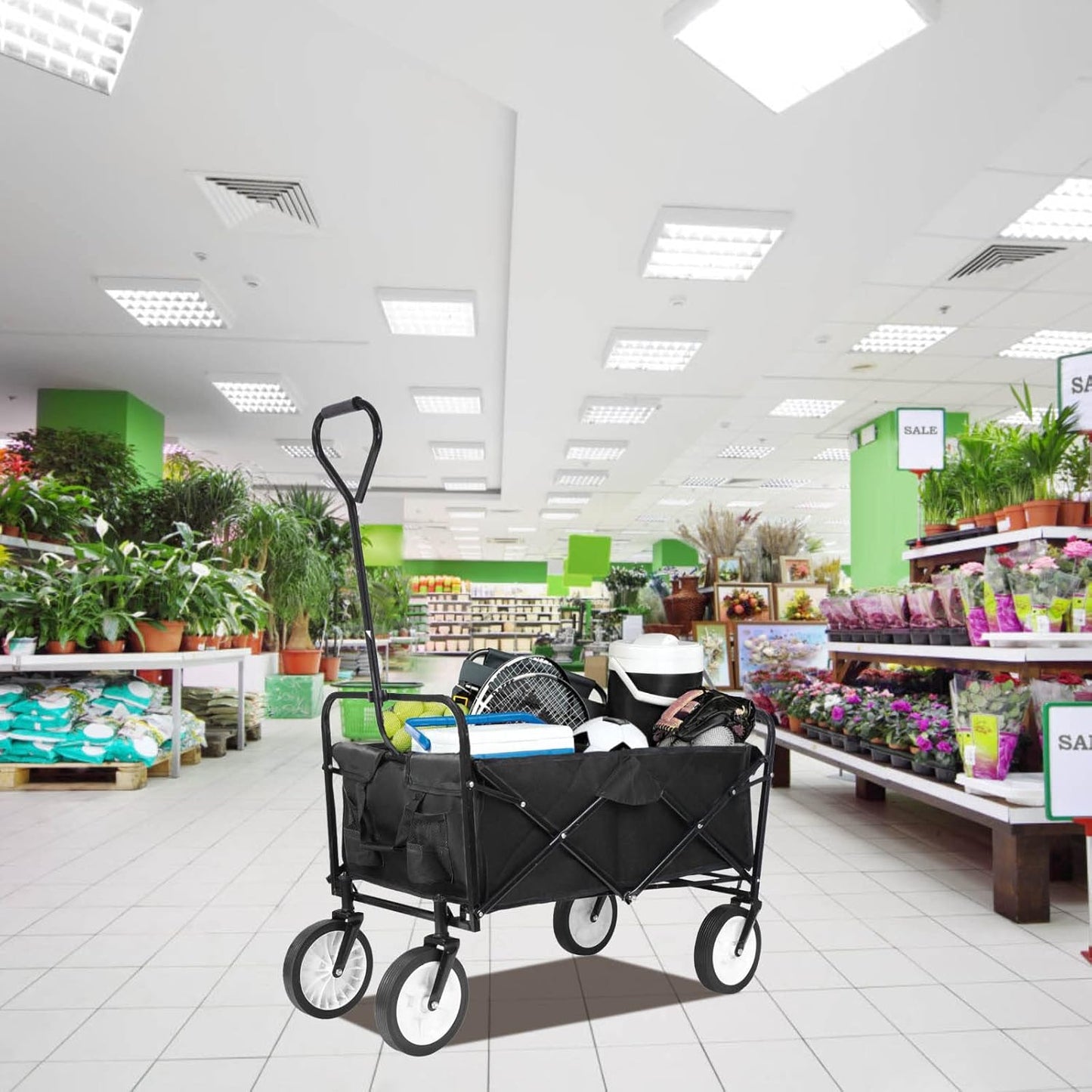 Heavy-Duty Collapsible Utility Wagon - 262L Capacity, One-Pull Foldable Cart with Durable Steel Frame, Rubber Wheel, Comfortable Grip - Great for Groceries, Shopping, Camping - Portable and Spacious