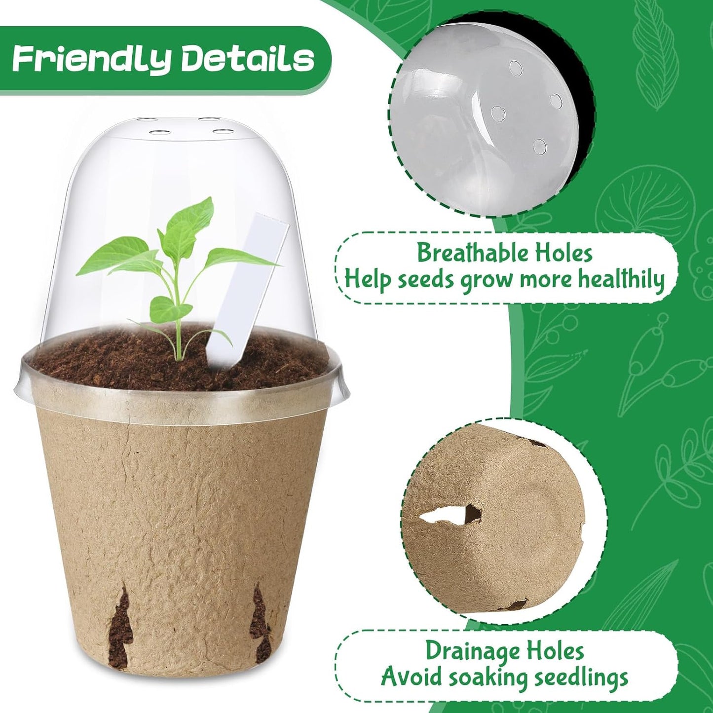 Aulock 36 Sets Plant Nursery Pots with Humidity Dome - 3in Seed Starti