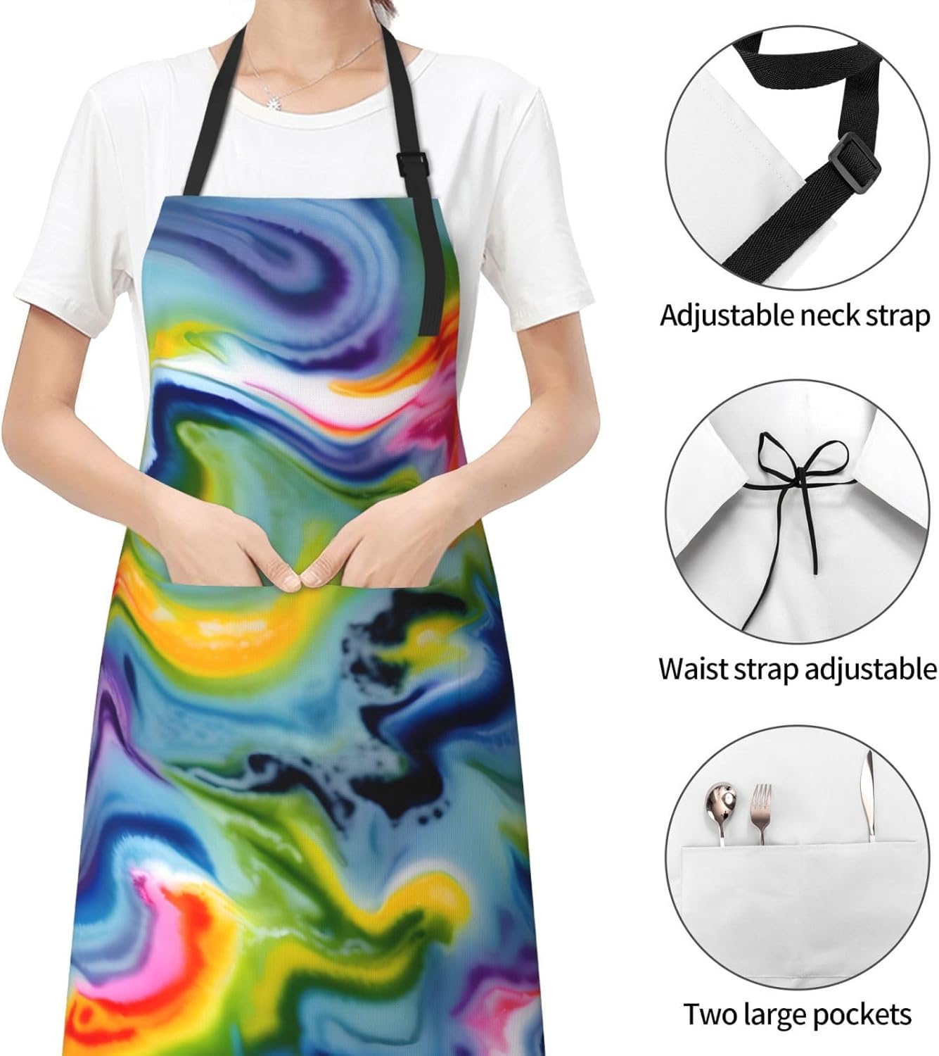 YANYU Tie Dye Print 28x33 In Kitchen Apron Stylish Chef Apron with Pockets for Cooking Baking Painting
