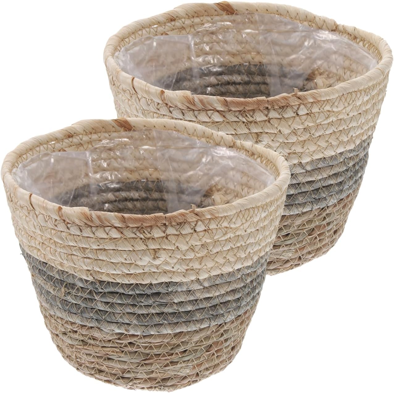 2PCS Plant Baskets Indoor with Liner Rattan Pots Planter Baskets Seagrass Indoor Planter Wicker Planters for and Outdoor Plants