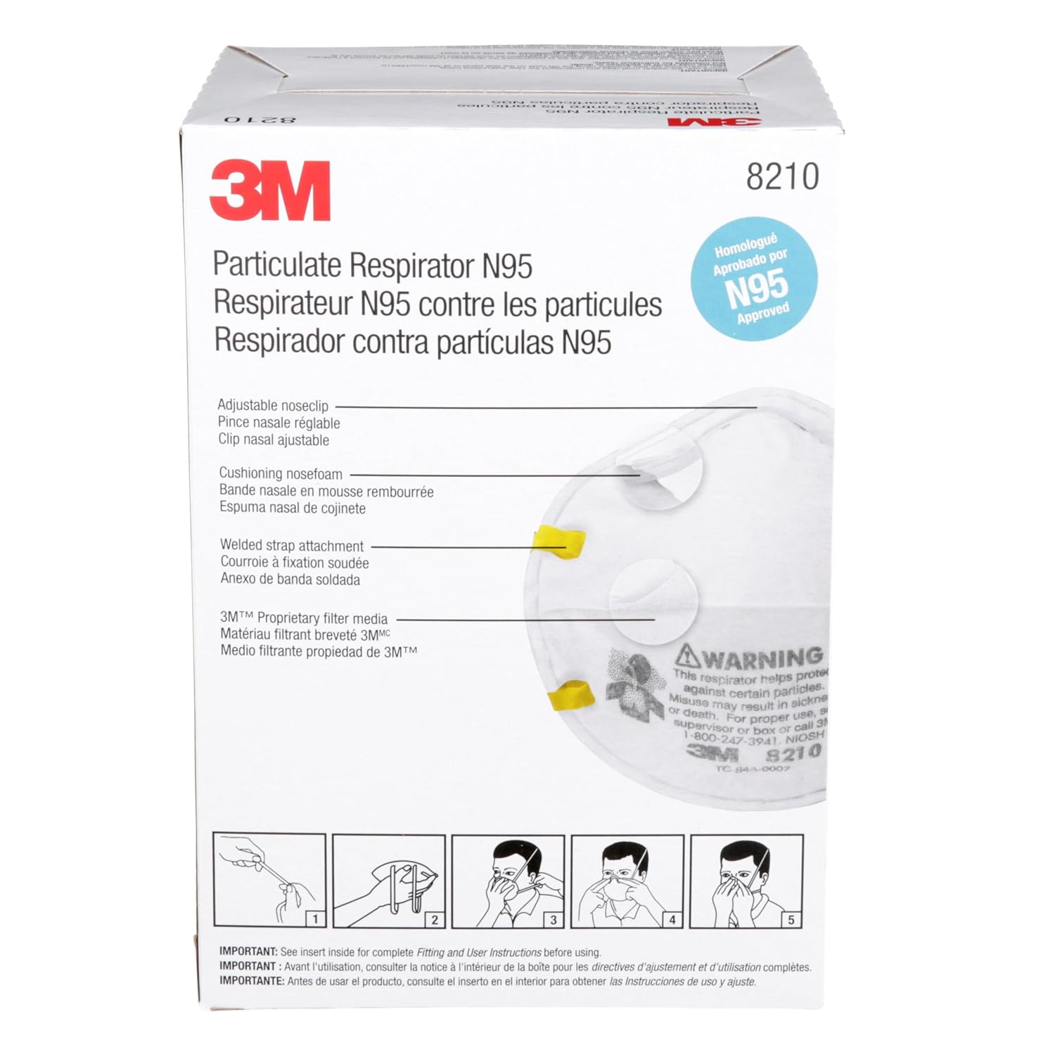 3M 8210 Particulate Respirator, N95, Pack of 20 Disposable Respirator,