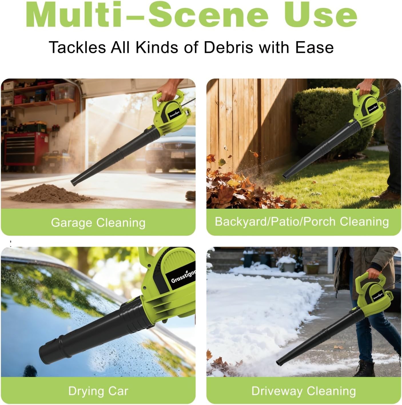 Electric Leaf Blower Corded, 7-Amp, 390CFM/ 210MPH, 2 Speed Modes, Pow