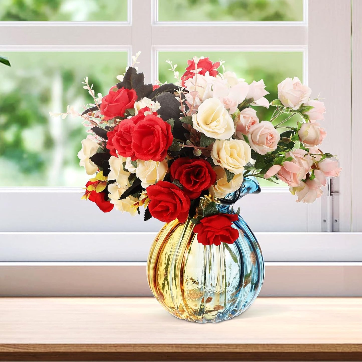 Glass Flower Vase for Home Décor Striped Glass Floral Vase with Independent Safety Packaging Medium Size Decorative Flower Arranging Container