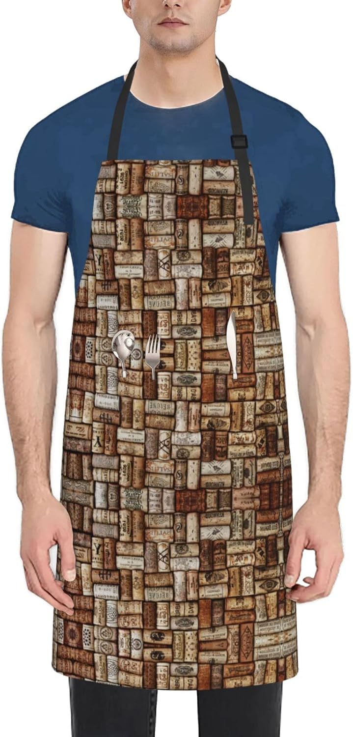 Wine cork print Waterproof apron with pocket adjustable cooking apron for adult kitchen bibs to bake