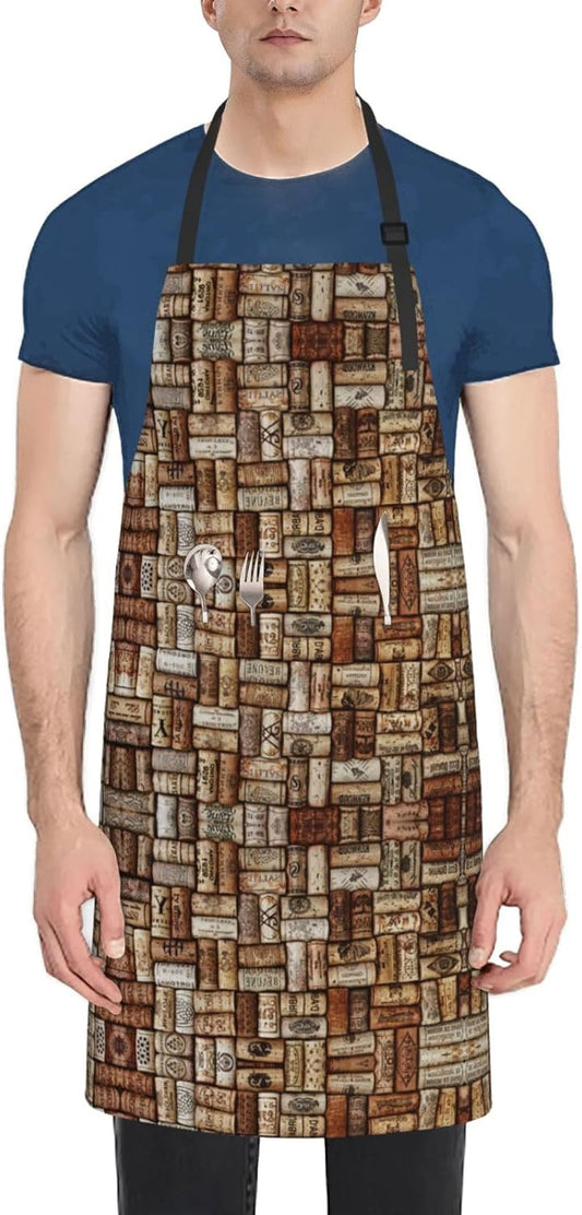 Wine cork print Waterproof apron with pocket adjustable cooking apron for adult kitchen bibs to bake