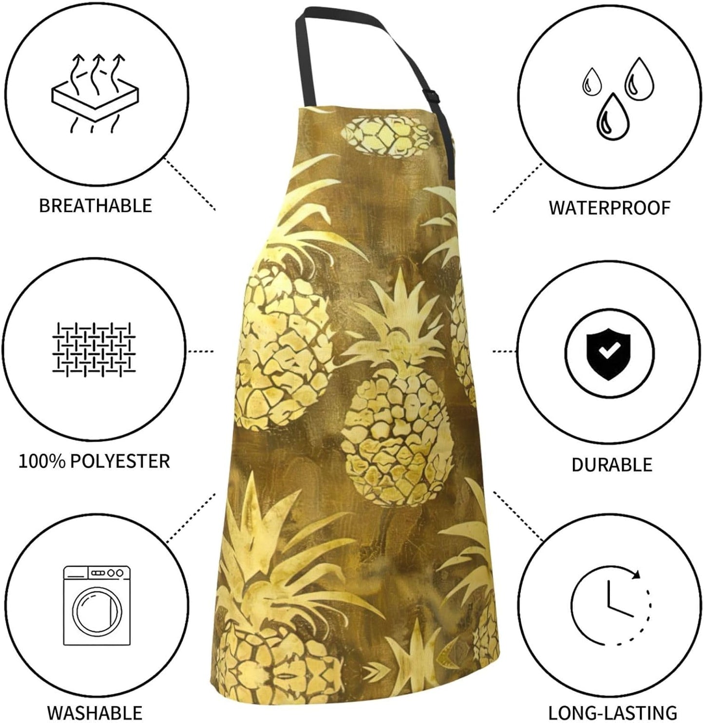 gold pineapple background print Waterproof chef's apron with pocket apron for kitchen cooking baking barbecue and gardening