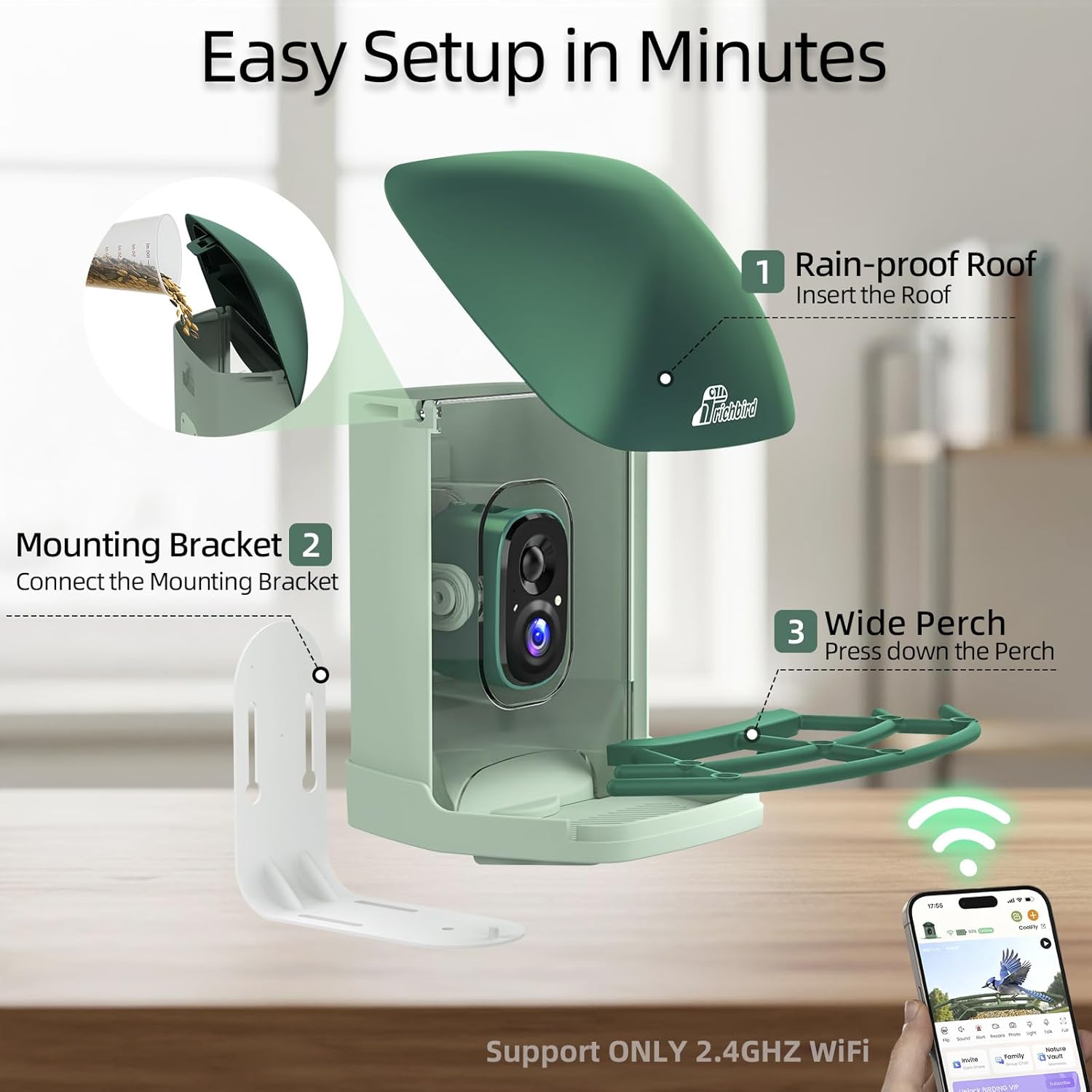 Smart Bird Feeder with 4MP HD Camera, Birdwatching Camera with Free AI