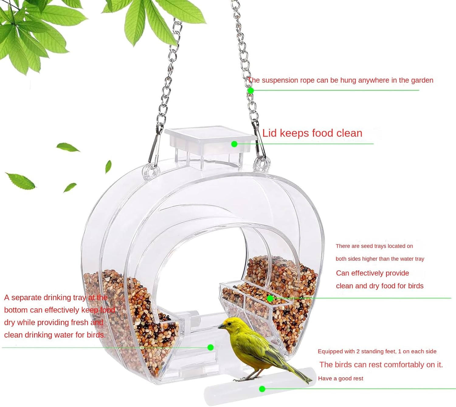 Window Bird Feeder, Clear Acrylic Perch Stand, Bird Watching Kit for B