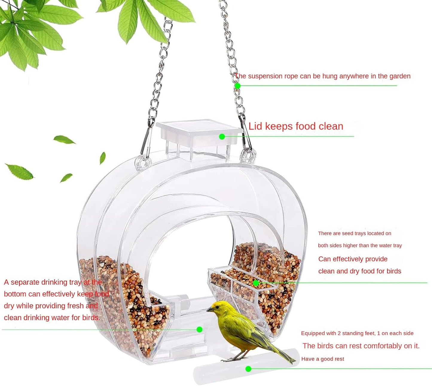 Window Bird Feeder, Clear Acrylic Perch Stand, Bird Watching Kit for Balcony, Garden Outdoor Indoor Decor, Finches Bluebirds Lovebirds Parakeets, Yard Tree Window Feeding Station