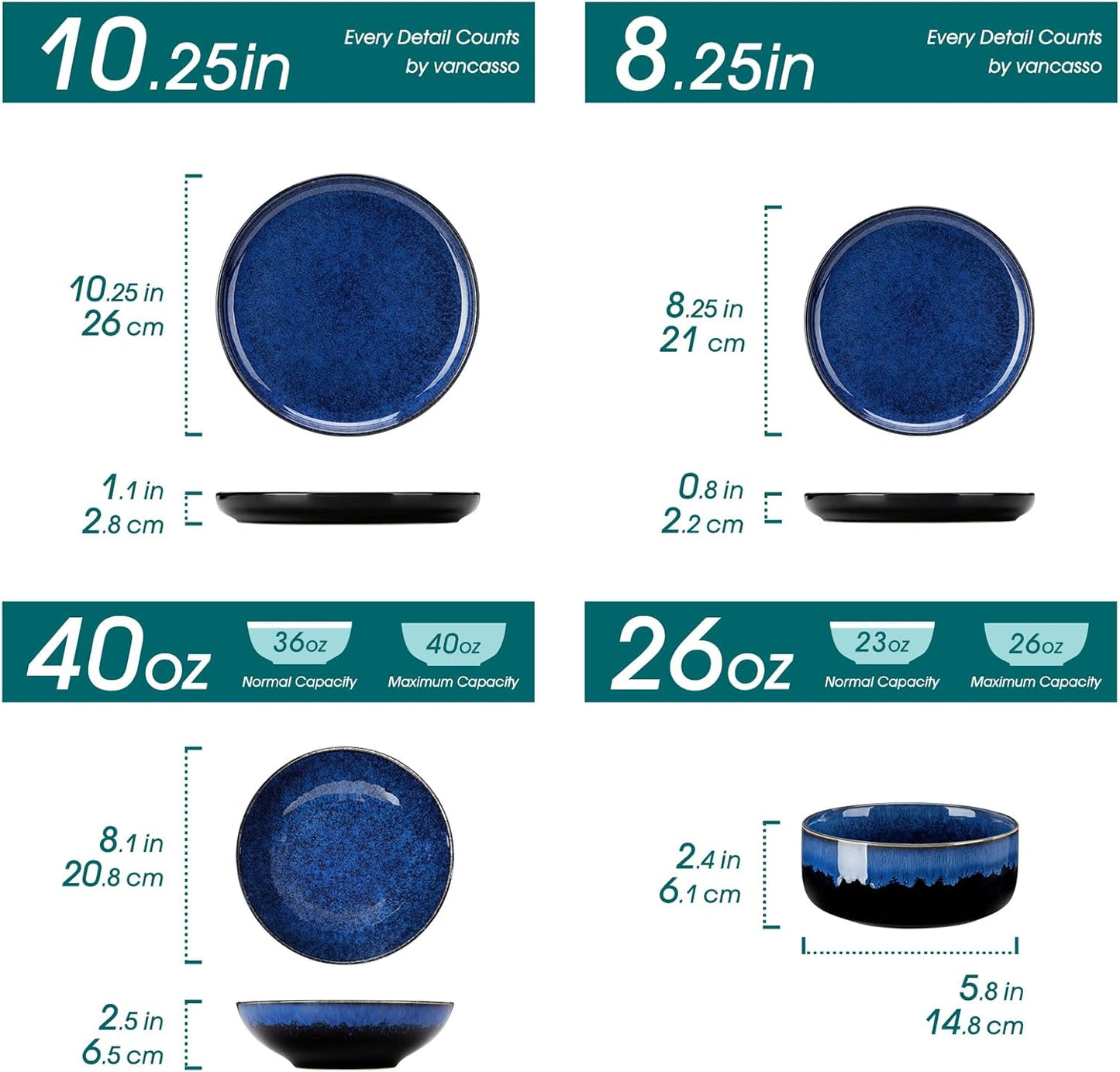 vancasso Starry Plates and Bowls Sets for 6, 24 Pieces Dinnerware Sets