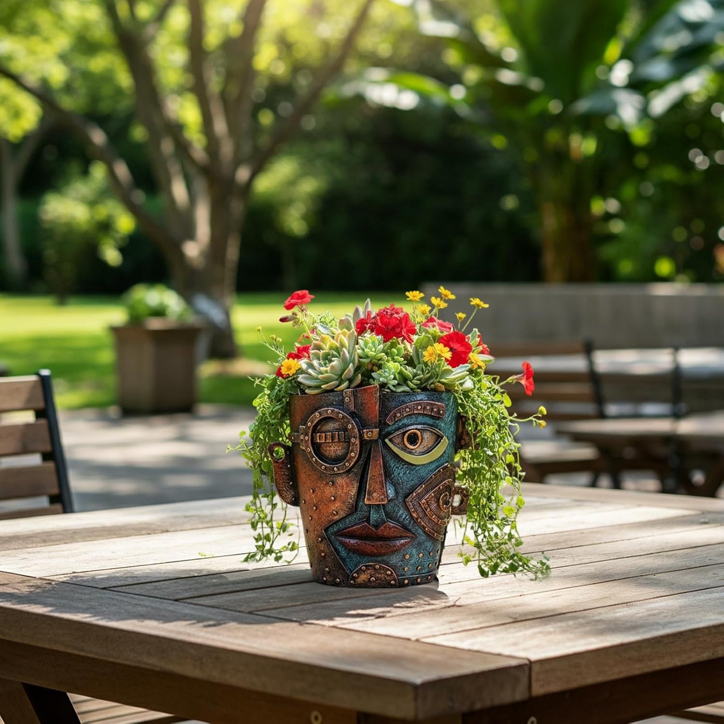 Abstract Face Planters Pots Head, Funny Head Planter Flower Pot with Drainage Hole Vintage Style Planter for Indoor Outdoor Garden Patio Home Office Decor and Home Art Decoration