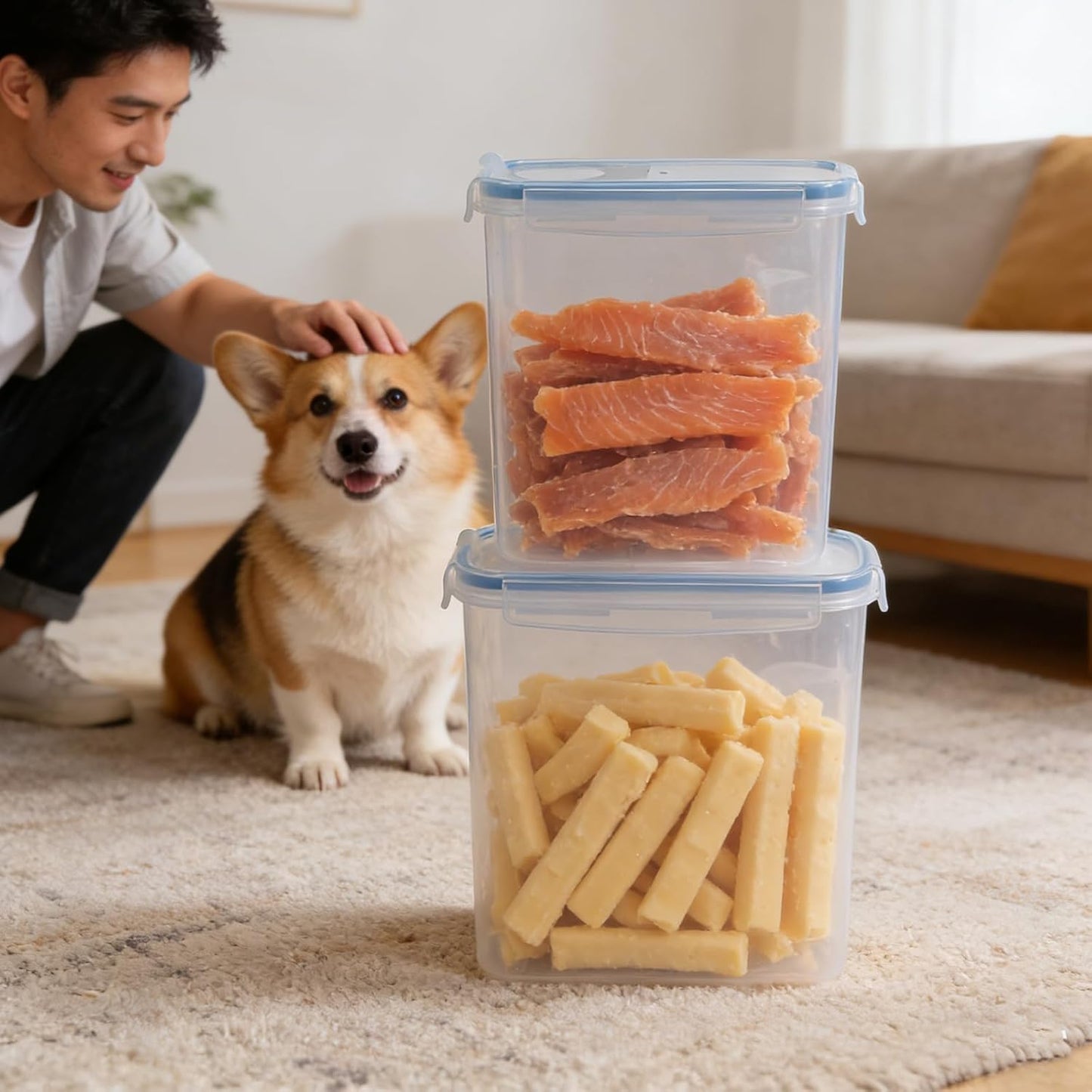 2Pack Dog Treat Container,4L/6L Pet Food Storage Containers with Pour 