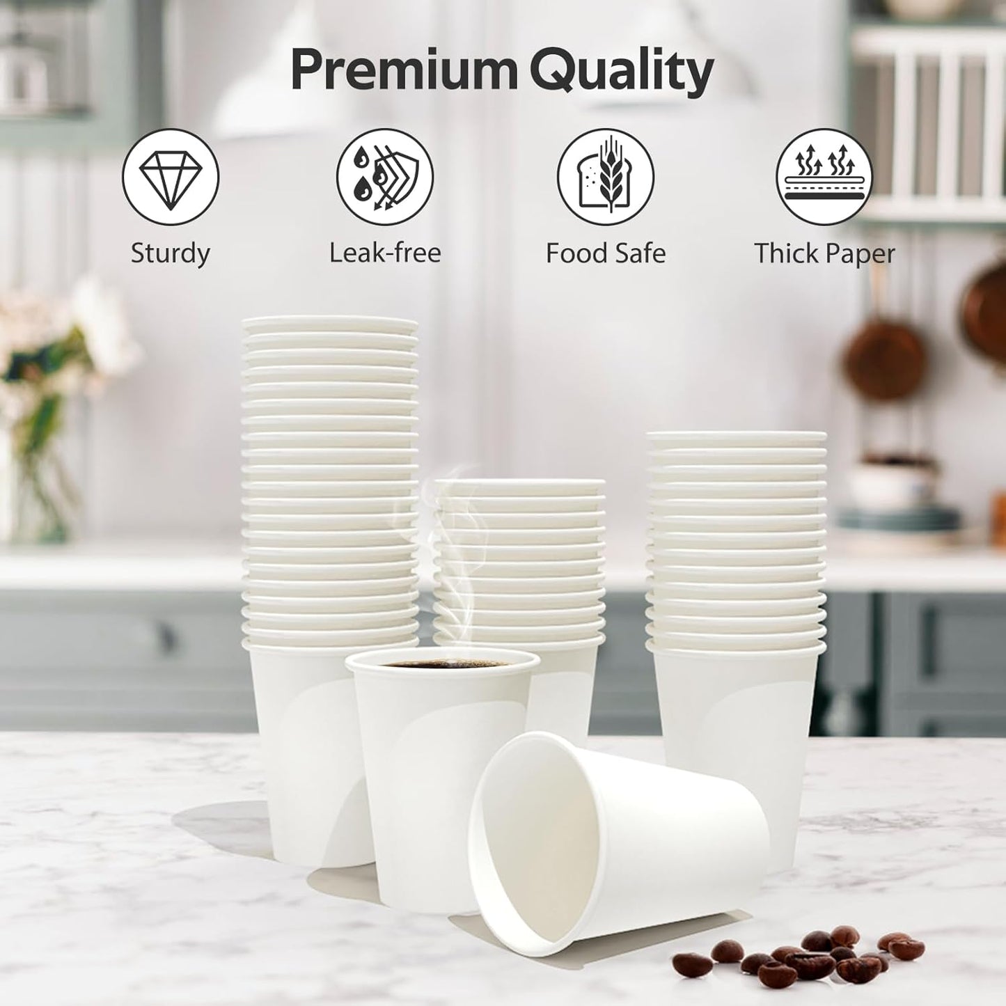 100 Count 12 oz Coffee Cups, Leak-Free Food Safe Paper Cups 12 oz, Disposable 12oz White Paper Cups for Cold and Hot Drinks