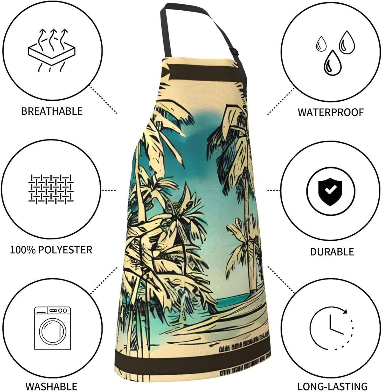 Sketch Hawaii print Waterproof chef's apron with pocket apron for kitchen cooking baking barbecue and gardening