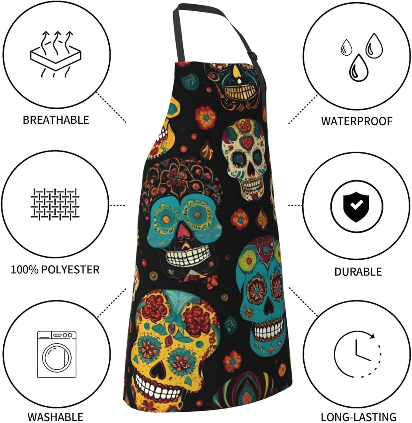 YANYU Sugar and Skulls Print 28x33 In Kitchen Apron Stylish Chef Apron with Pockets for Cooking Baking Painting