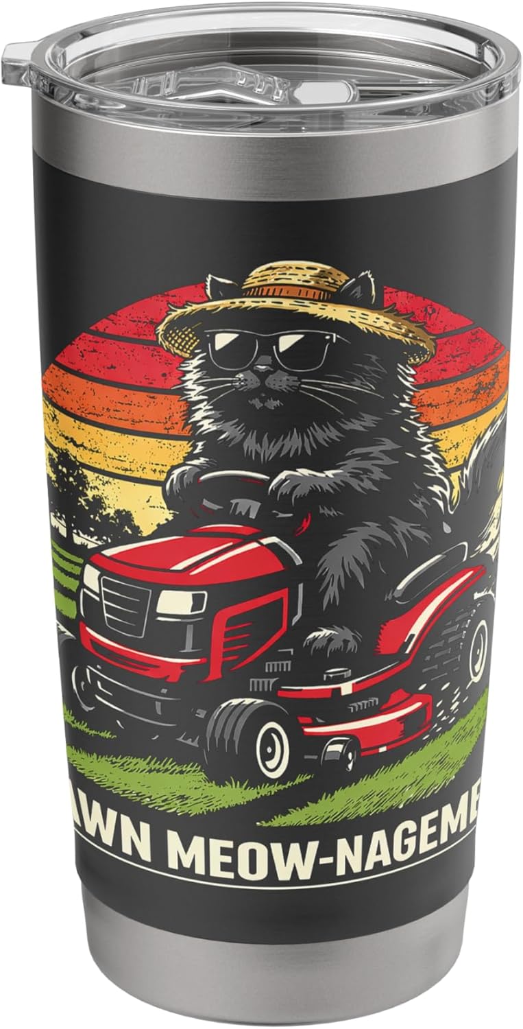 Funny Lawn Care Ride on Lawn Mower Cat Dad Father's Day Stainless Steel Insulated Tumbler