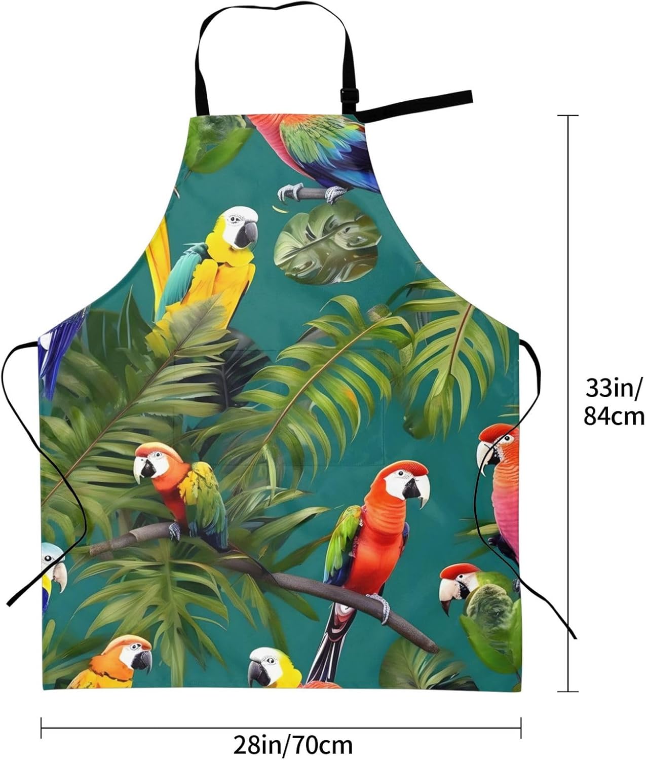 Tropical plants and parrots print Waterproof apron with pocket adjustable cooking apron for adult kitchen bibs to bake