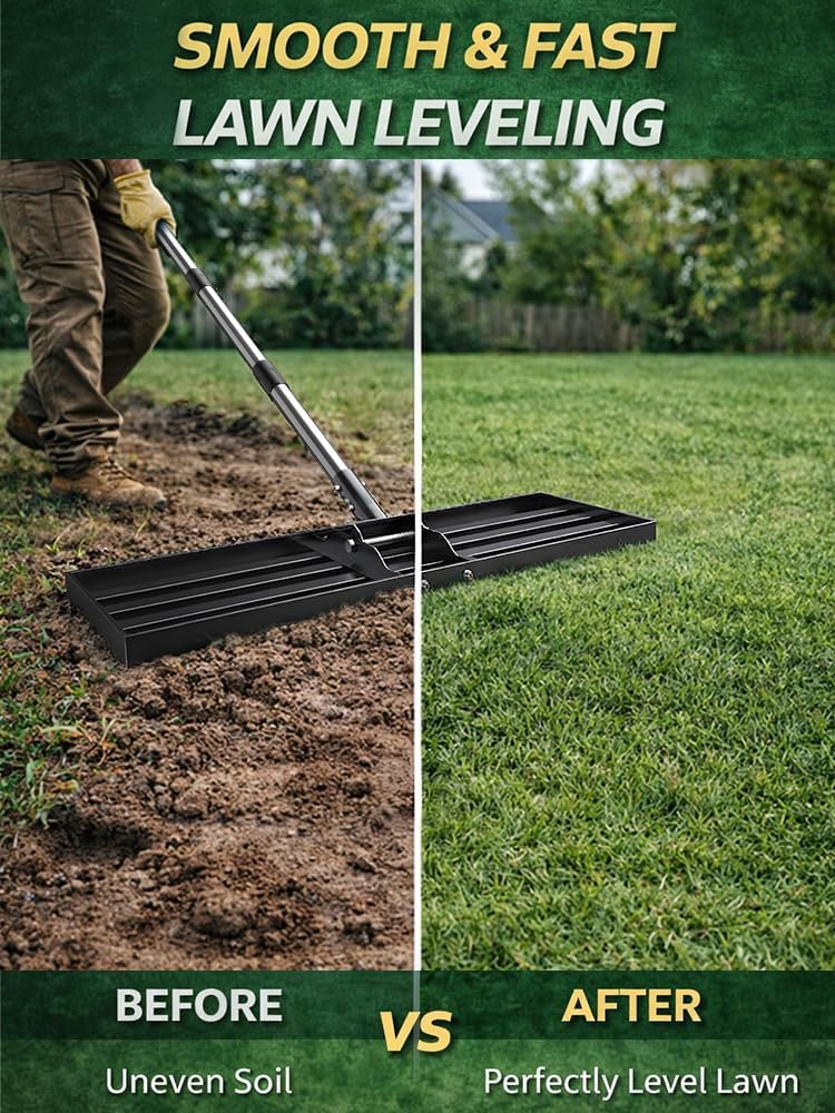 30x10 inch Lawn Leveling Rake, Yumatum 72" Effort Saving Lawn Leveler 