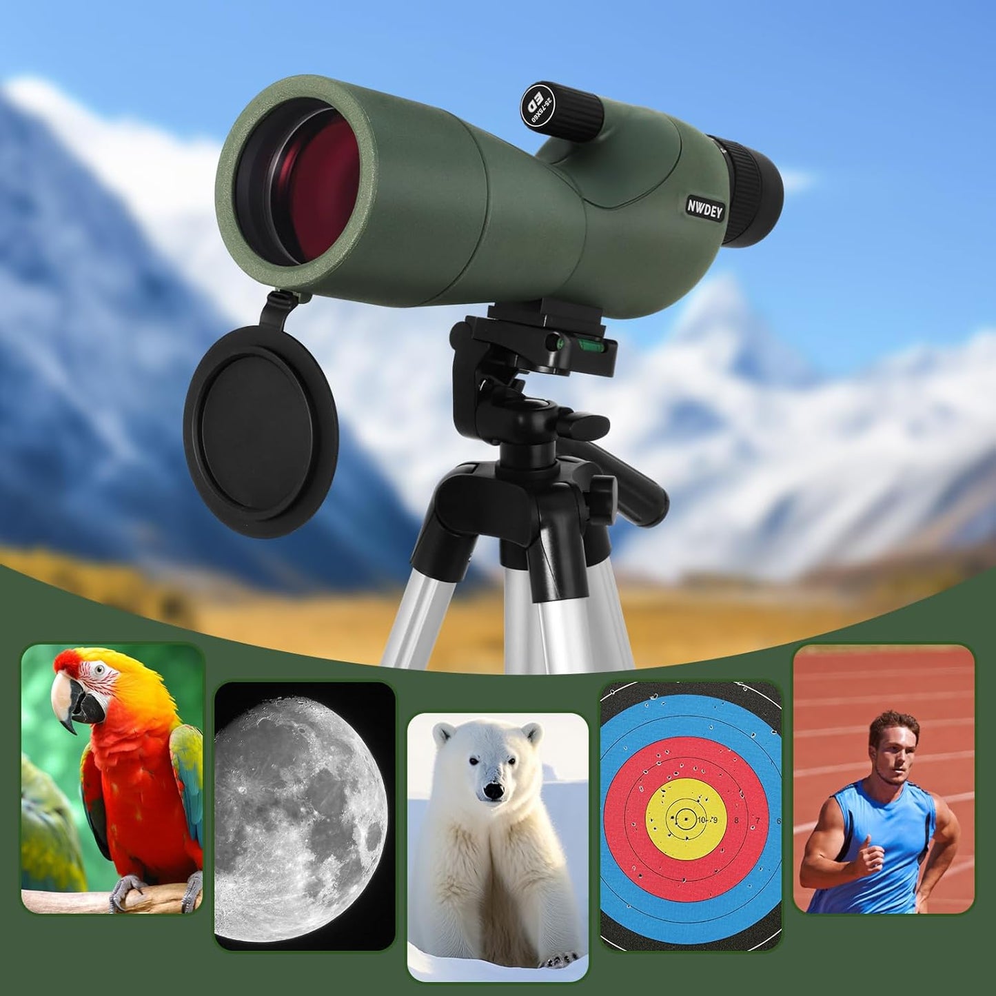 25-75X60 Spotting Scope with 51in Tripod, Spotting Scope for Target Shooting, Hunting & Bird Watching, Low Light Vision, Phone Adapter, Carry Bag, BAK4 Prism, FMC Lens, Waterproof (ArmyGreen)