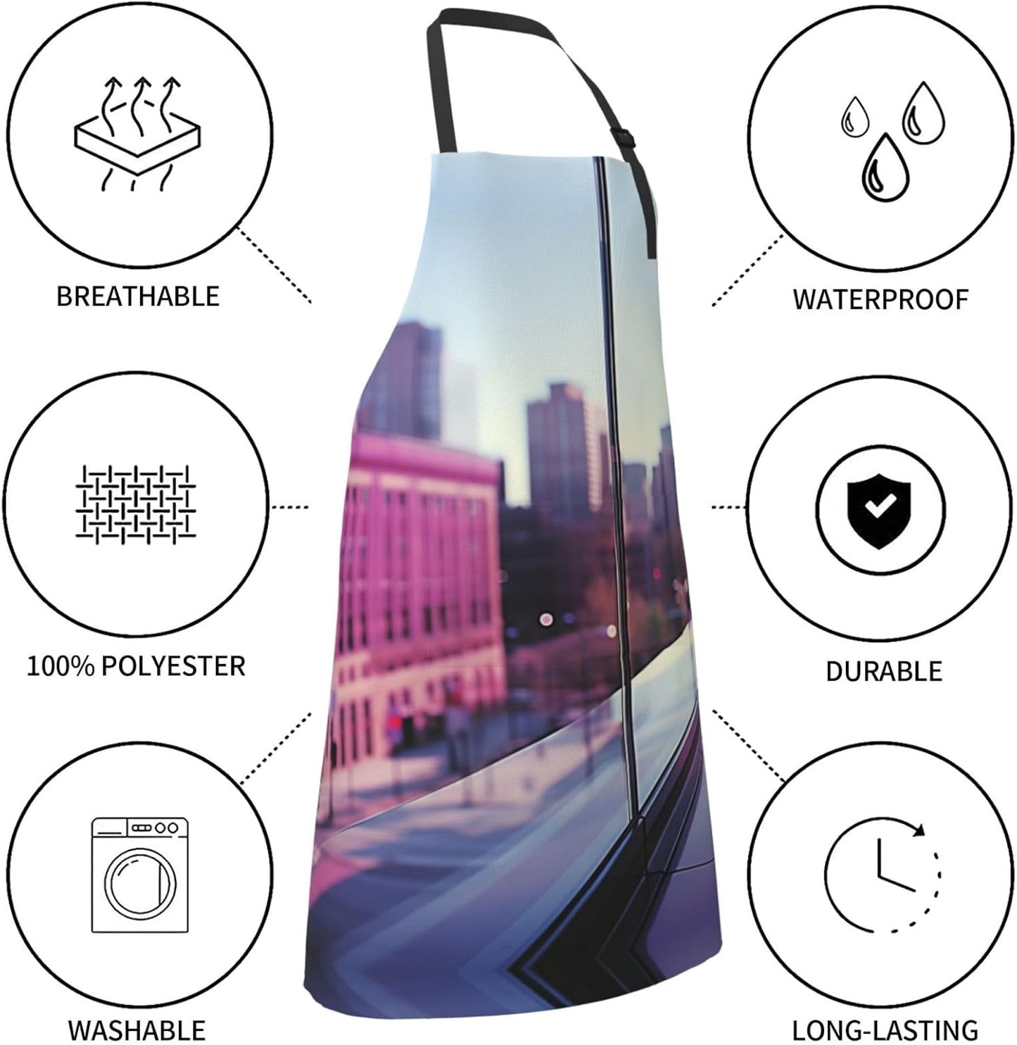 City Night Balcony Skyscrapers print Waterproof apron with pocket adjustable cooking apron for adult kitchen bibs to bake