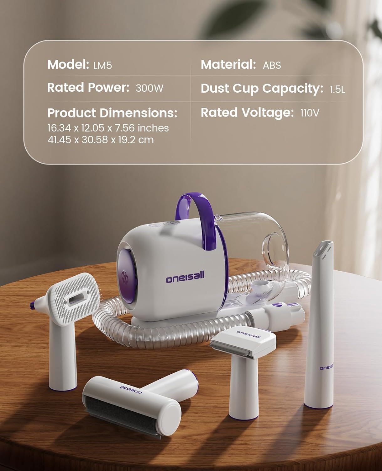 oneisall Dog Grooming Vacuum Kits: 15000Pa Shedding Brush with Groomin