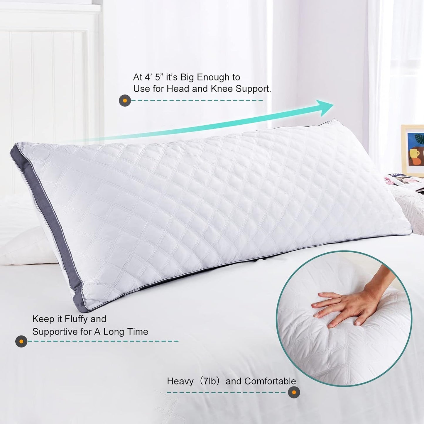 Oubonun Premium Adjustable Loft Quilted Body Pillows - Firm and Fluffy