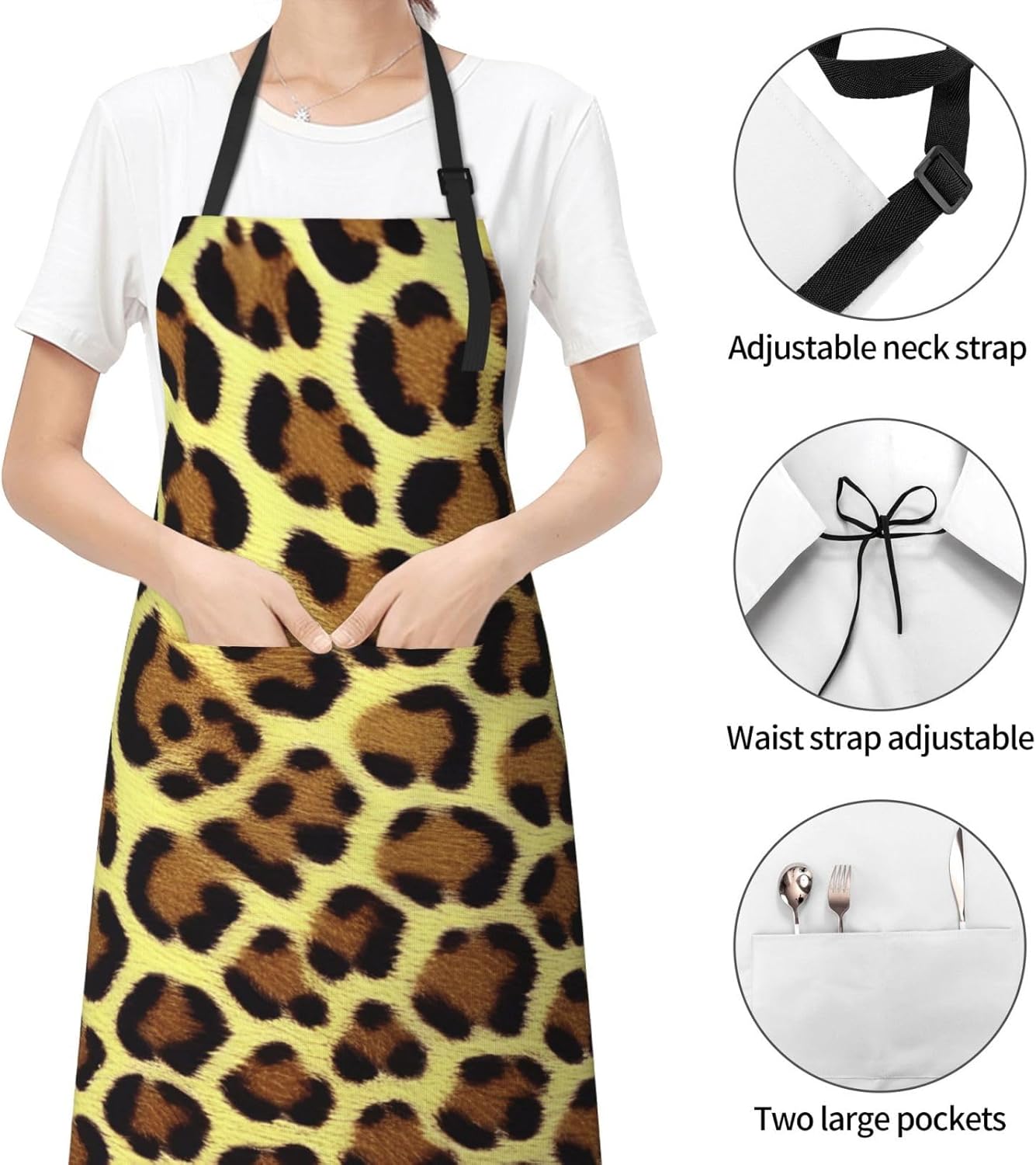 YANYU Giraffe Print Print 28x33 In Kitchen Apron Stylish Chef Apron with Pockets for Cooking Baking Painting