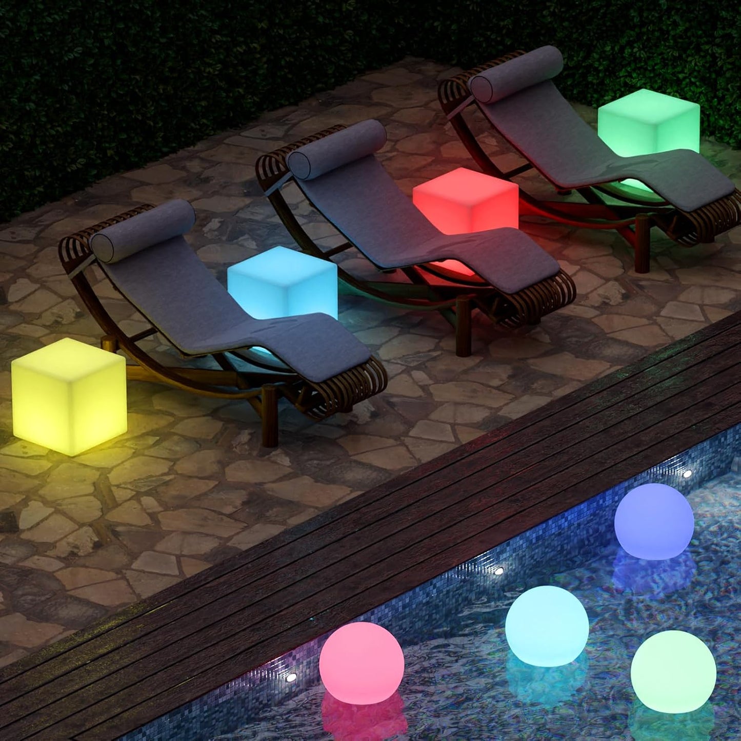 FUYO 12-inch Rechargeable LED Cube Chair Light, Solar Light Up Cube Chair, Led Cube Seat with Remote, 16 RGB Colors Kids Night Light, IP66 Waterproof Glow Lamp Chair for Home Patio Garden Party