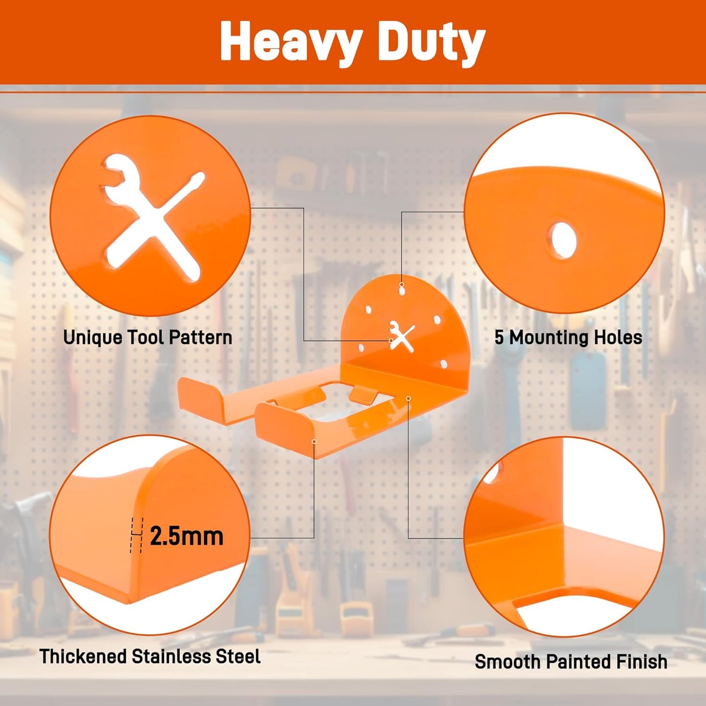 Garage Organizer Trimmer Rack, 2 Pack Weed Eater Hanger for Wall, Tool Hanger Weed Whackers Holder Wall Mounted for Grass Trimmer, Hedge Trimmer, Garage Trimmer, Garden Tools, Orange