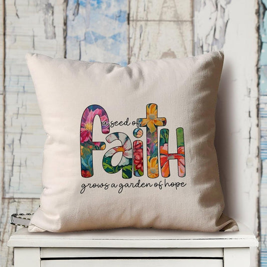 Christian Pillow Cases A Seed of Faith Grow A Garden of Hope Farmhouse Tapestry Cushion Case 24 Inch Customize Retro Decor for Office Chair Patio