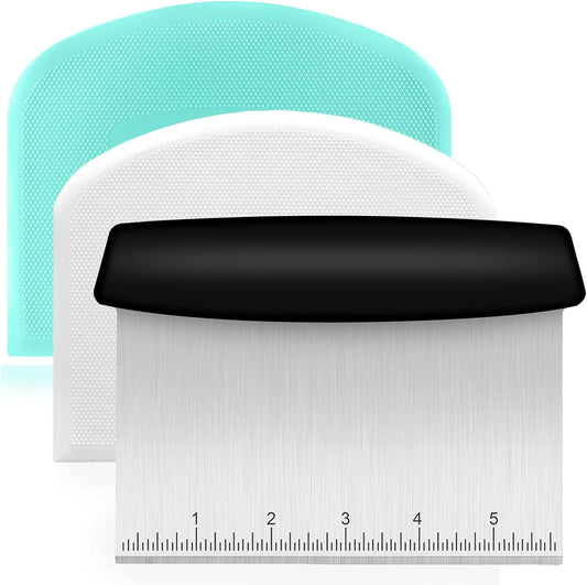 Bench Scraper, Premium Stainless Steel Dough Scraper with 2 PCS Flexib