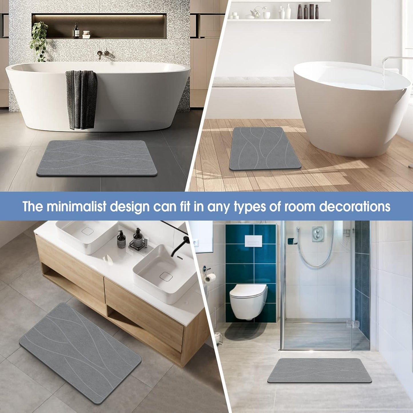 Stone Bath Mat Diatomaceous Earth Shower Mat Non-Slip Super Absorbent 