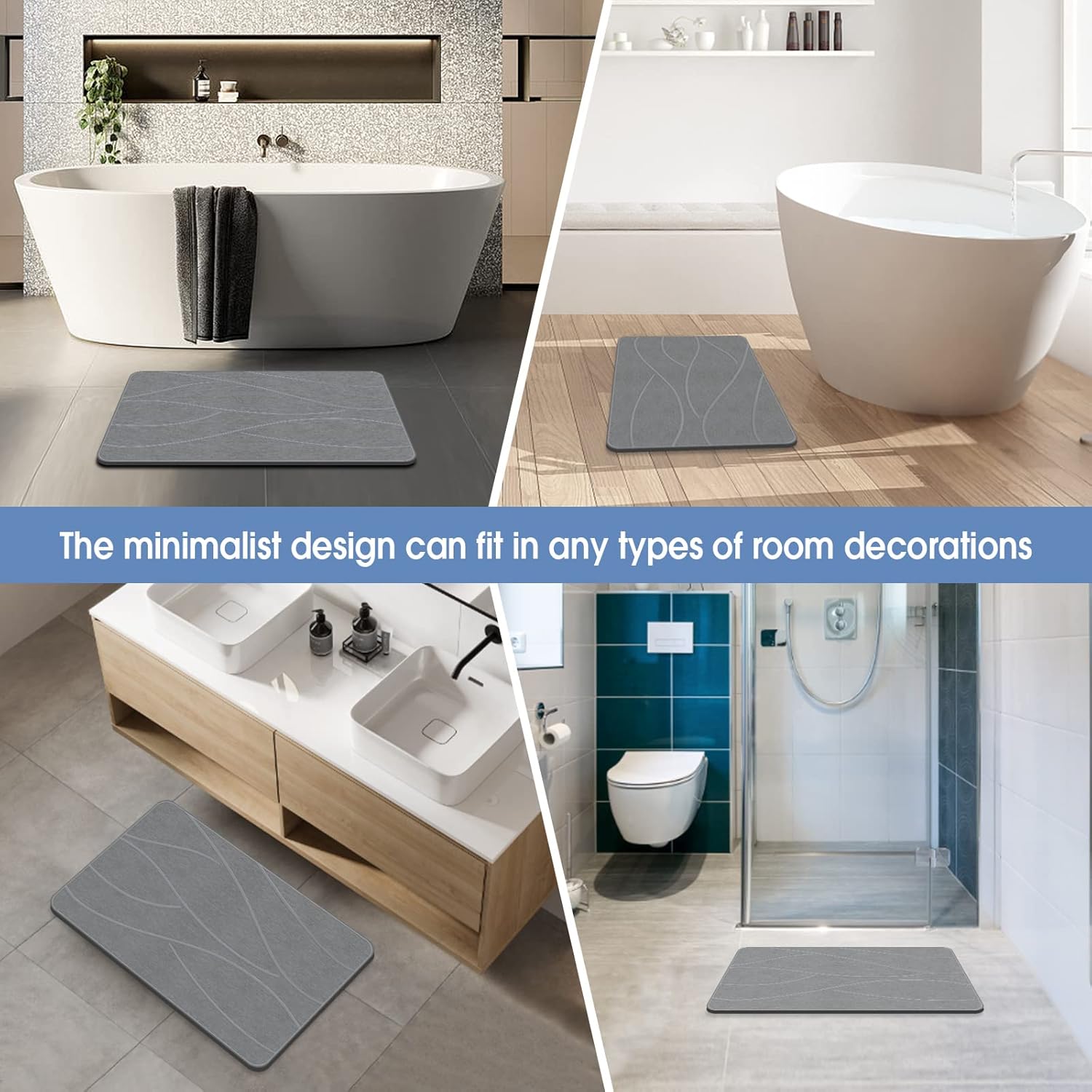 Stone Bath Mat Diatomaceous Earth Shower Mat Non-Slip Super Absorbent 