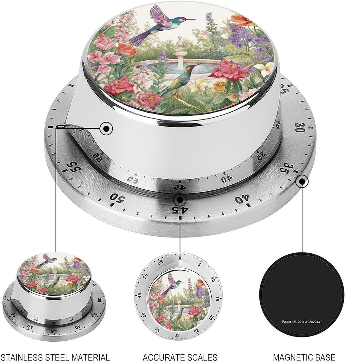 Garden with Birds and Flowers Timer Fashion Stainless Steel Magnetic T