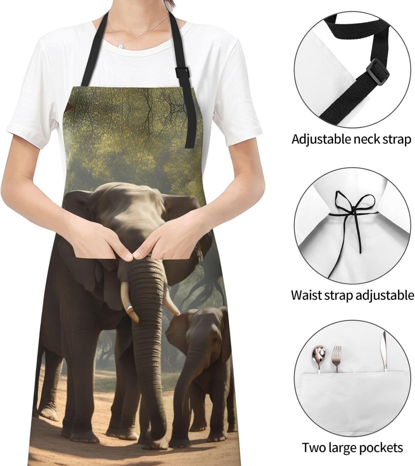 Elephant print Waterproof chef's apron with pocket apron for kitchen cooking baking barbecue and gardening