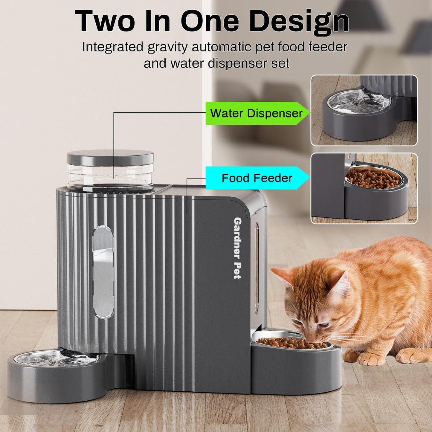 Gardner Pet Automatic Gravity Cat Food Feeder and Water Dispenser Stai